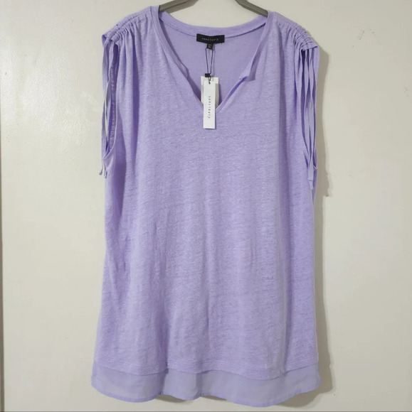 SANCTUARY Nwt Orchid Lilac Sleeveless 100% Linen Notch Neck Lightweigh Top, XL - Picture 2 of 16